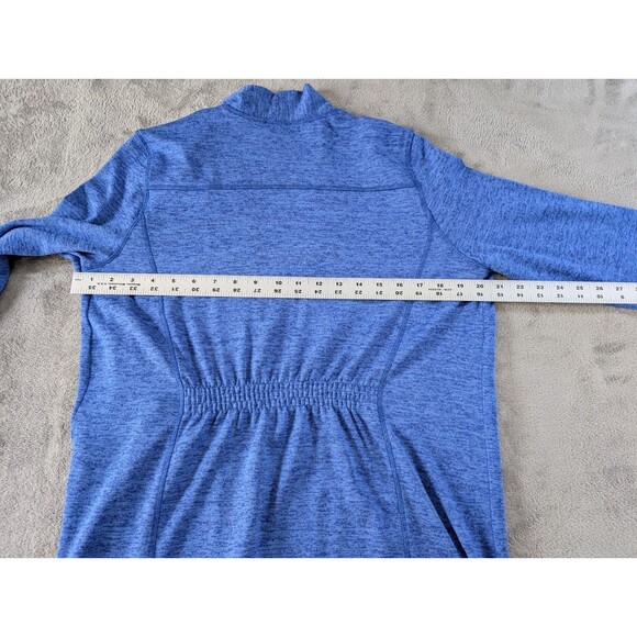 T by Talbots Open Front Cardigan Sweater Medium Blue Pockets Roll Tab Sleeves - Picture 8 of 9